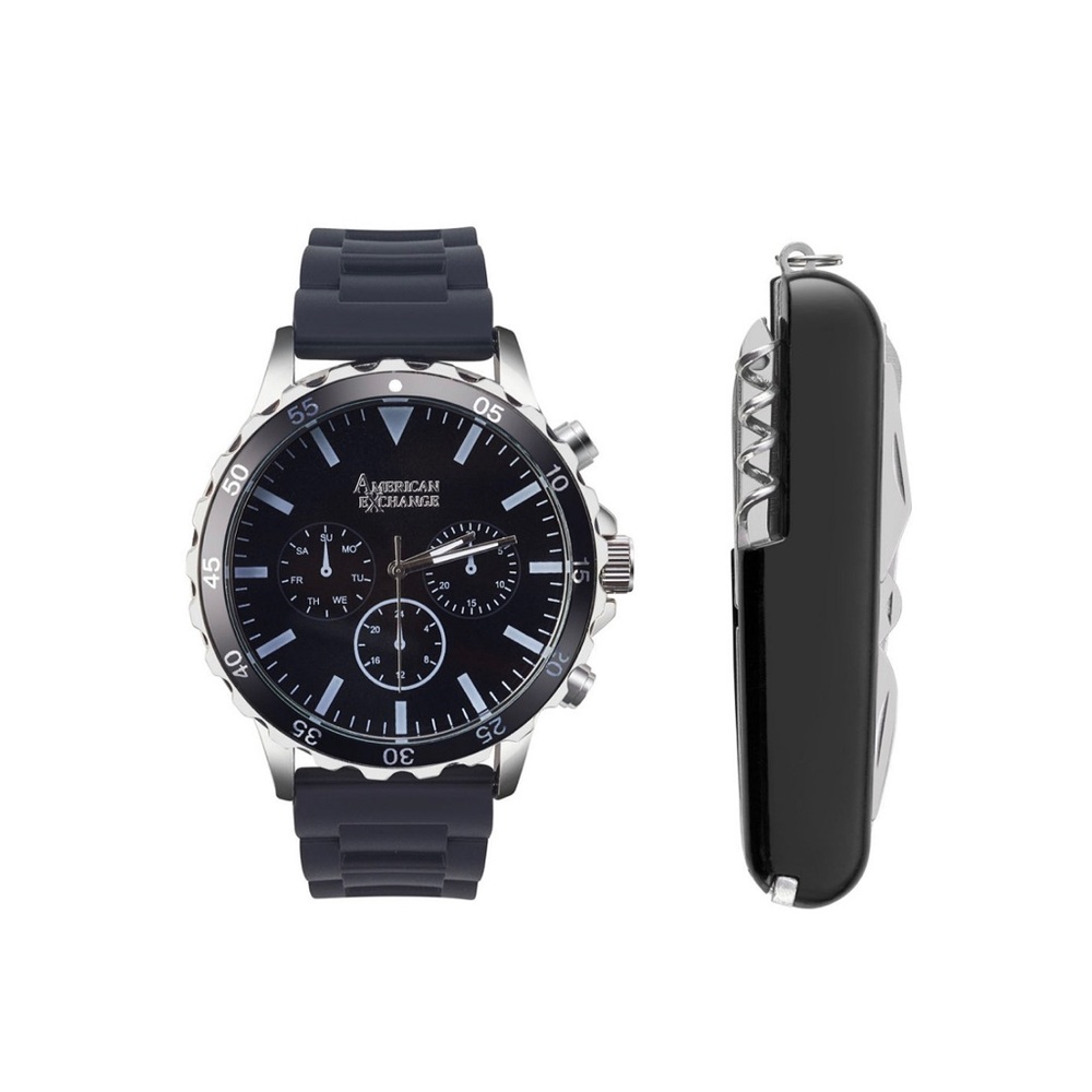 American Exchange Men’s Quartz Movement Black Silicone Analog Watch, 50mm